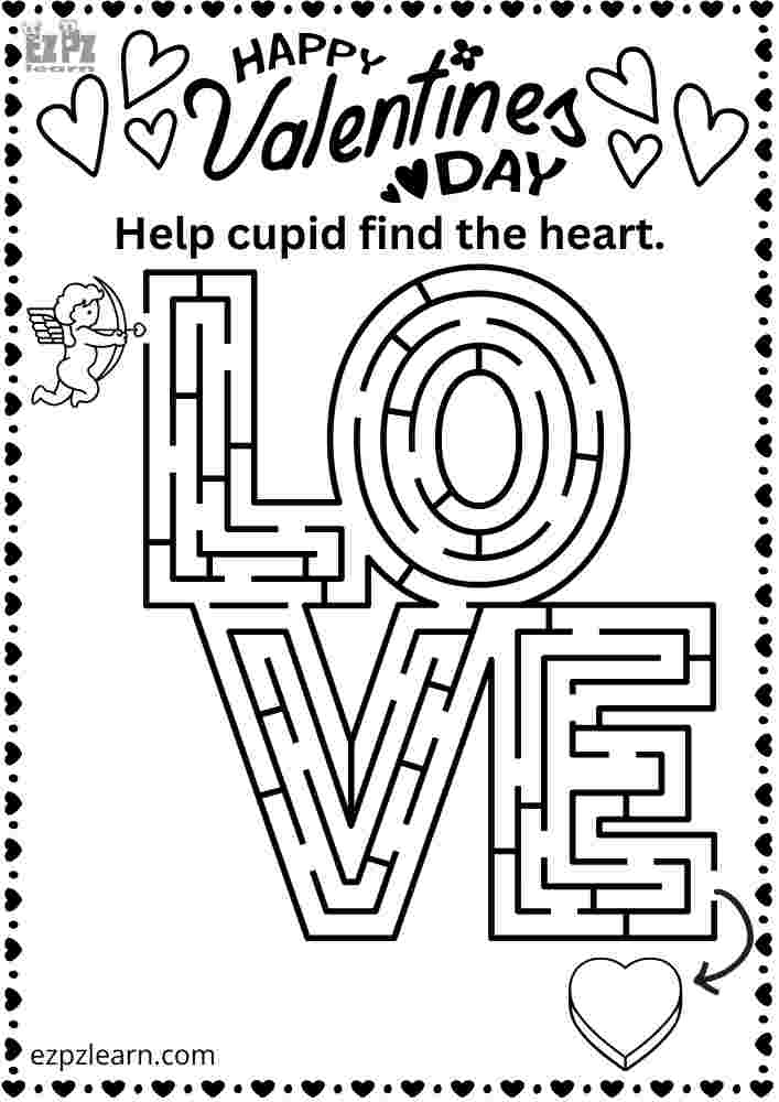 Happy Valentine's Day LOVE Maze for Kids Kindergarten and ESL Students ...